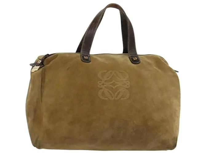LOEWE Borsa Boston Anagram in Pelle Scamosciata Marrone Oro Auth 133251 D'oro