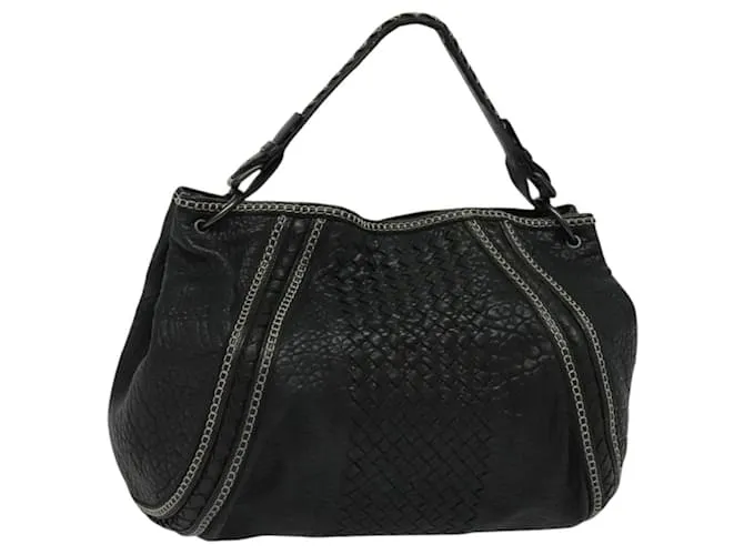 Autre Marque Borsa a Spalla in Pelle Nera Auth Bottega Veneta sw1252 Nero