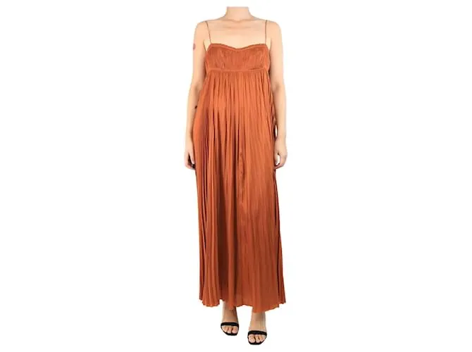 Ulla Johnson Abito slip plissettato in satin ambra - taglia UK 8 Arancione