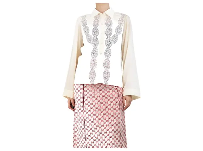 Chloé Blusa in crepe di seta crema con pizzo - taglia UK 10 Crudo