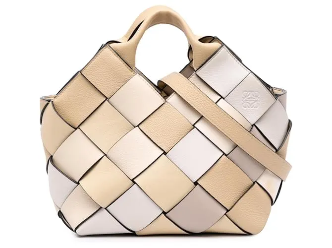 LOEWE Piccola Borsa a Cestino in Pelle Intrecciata Marrone Beige