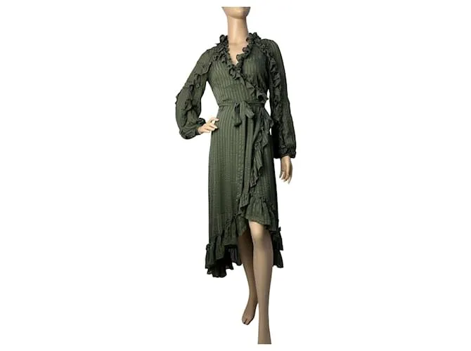 Abito Midi Wrap Cascade Ruffle Zimmermann Taglia 0 Verde scuro