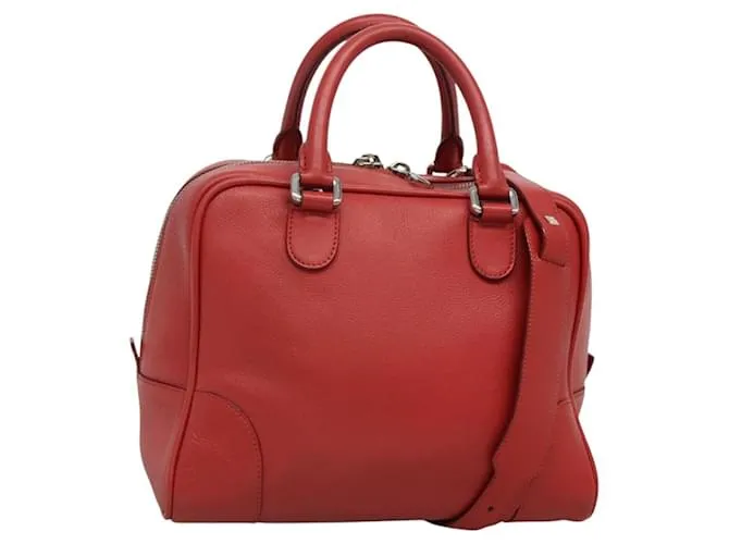 LOEWE Amazona 28 Anagram Borsa a Mano in Pelle 2in1 Rossa Argento Auth 135998 Rosso