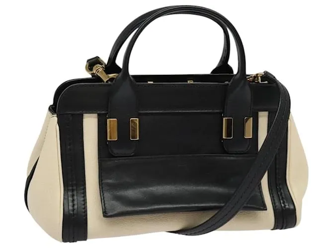 Chloé Borsa a mano Chloe Alice in pelle 2 in 1 bianca e nera Auth sw1284 Nero Bianco