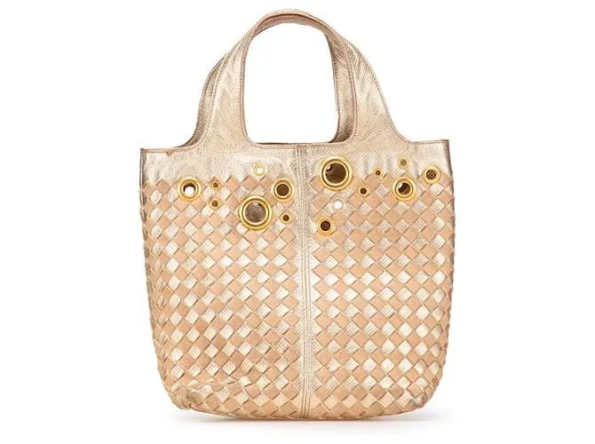 Borsa a mano in pelle di vitello dorato Intrecciato Grommet di Bottega Veneta D'oro