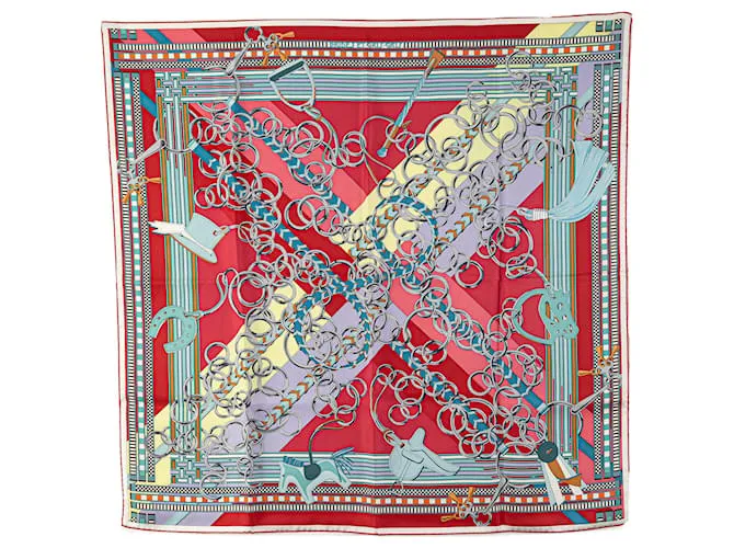 Sciarpa in seta Hermès Red Brides e Gris Gris Rosso
