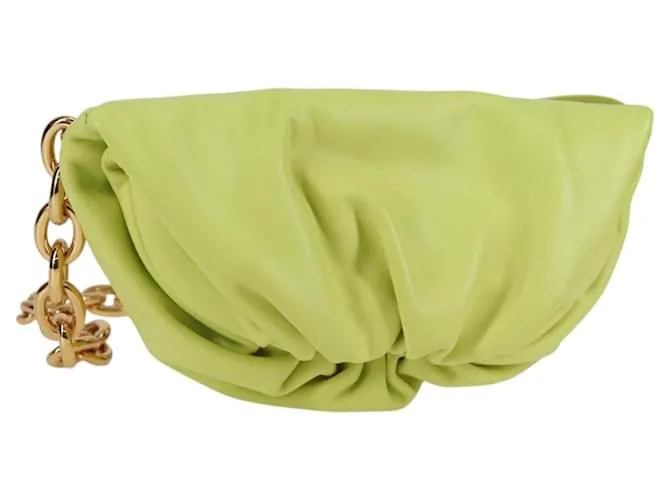Autre Marque Borsa a Spalla con Catena in Pelle Oro Verde Lime Auth 133411V D'oro