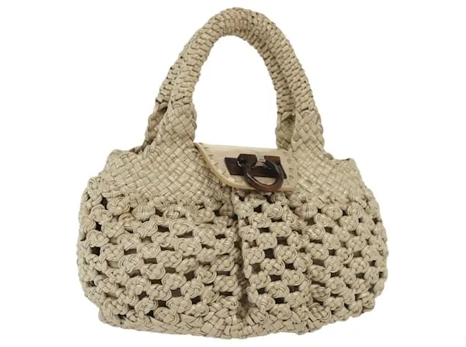 Borsa a mano Gancini in pelle Champagne Gold Auth 137426 di Salvatore Ferragamo D'oro