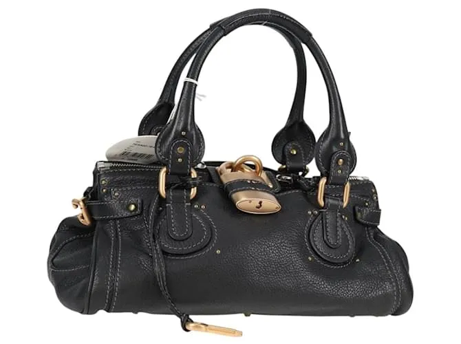 Chloé Borsa a mano Chloe Paddington in pelle nera oro argento Auth 134959V Nero D'oro