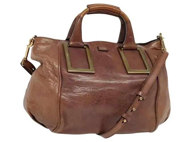 Chloé Borsa a mano in pelle Chloe Etel 2 in 1 marrone oro Auth BA4796 D'oro