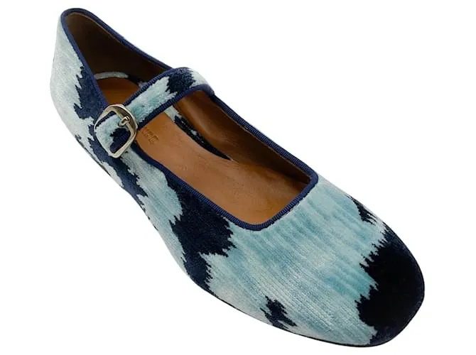 Autre Marque Le Monde Beryl Blu Navy / Azzurro Sandali Mary Jane in Velluto Fatti a Mano