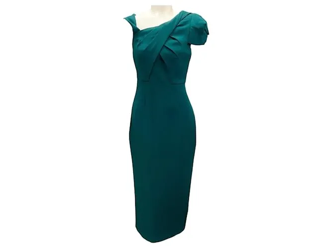 Abito midi asimmetrico in lana e seta verde 2023 di Roland Mouret