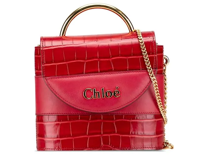 Borsa Aby Lock in pelle rossa con stampa coccodrillo Chloé Rosso
