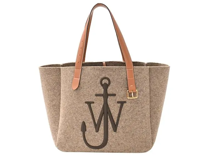 Tote in feltro ricamato con logo JW Anderson Medium Belt in lana marrone Rosso