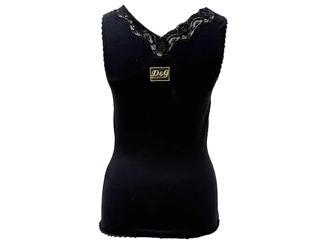 Top in cotone nero con pizzo di Dolce & Gabbana