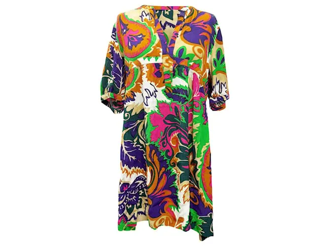 Abito Mini Arricciato Stampato Nilly in Viscosa Multicolore di Ba&Sh