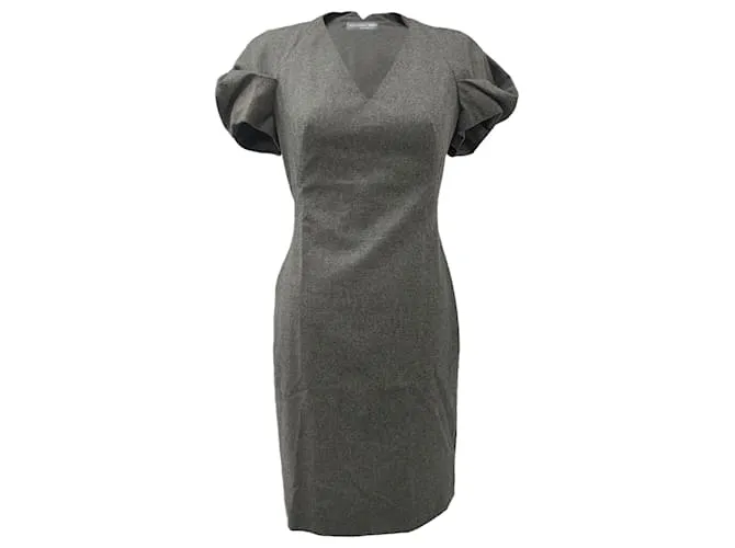 Abito midi con maniche a sbuffo in lana grigia Alexander Mcqueen Grigio