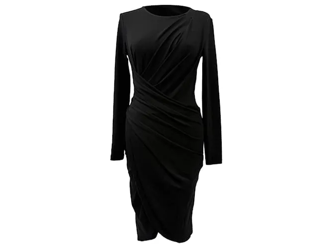 Abito Midi Effetto Avvolgente in Rayon Nero Michael Kors