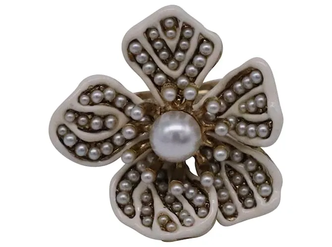 Anello Fiore Rotto Oscar de la Renta in Perla Finta Bianca Bianco Crudo