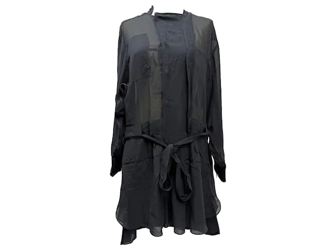 Abito Mini a Maniche Lunghe con Cintura Isabel Marant in Seta Nera Nero