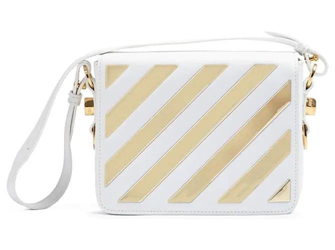 Off White Borsa a tracolla a strisce metalliche bianco/oro