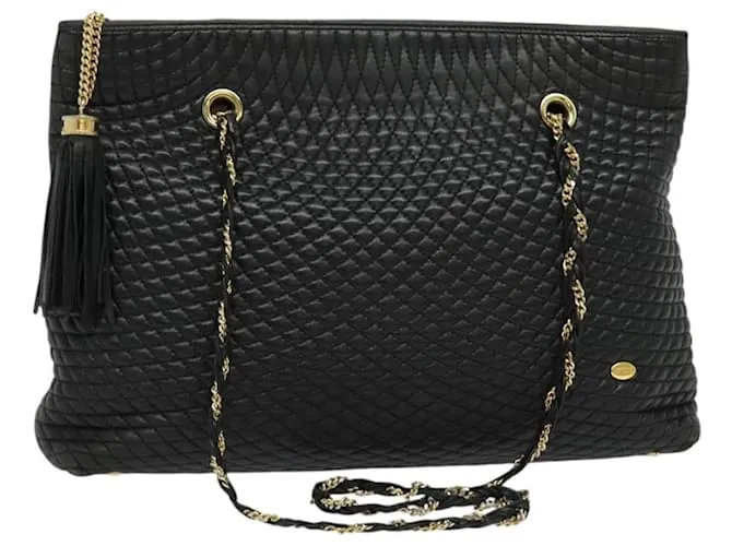 BALLY Borsa a Spalla con Catena Pelle Nera Oro Auth BA4648 Nero D'oro