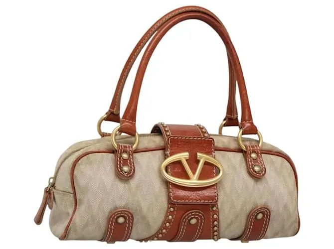 VALENTINO Borsa a mano in tela oro beige Auth 136492 D'oro