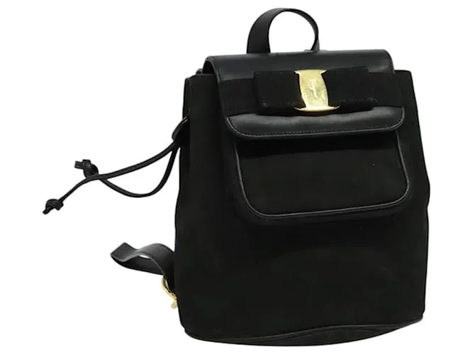 Zaino Vala Vala in suede nero e oro Auth 133755 di Salvatore Ferragamo D'oro