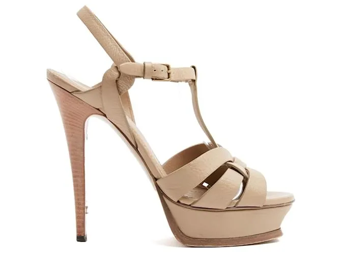 Yves Saint Laurent Saint Laurent Décolleté in Pelle Beige con Piattaforma Alta EU39 Tribute UK6 US8.5 Taupe