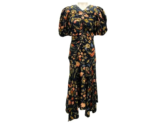 Abito midi in seta floreale Ulla Johnson Navy Multi Autunno Inverno 2022 Blu navy