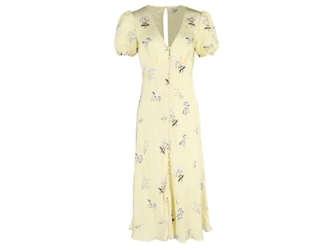 Self portrait Abito midi in satin con stampa floreale Alyssa di Self-Portrait in viscosa gialla