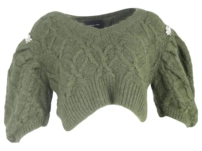Cardigan corto con maniche a sbuffo in alpaca verde di Simone Rocha Verde oliva