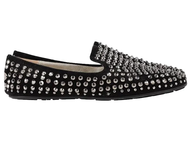 Pantofole smoking con borchie Jimmy Choo in suede nero