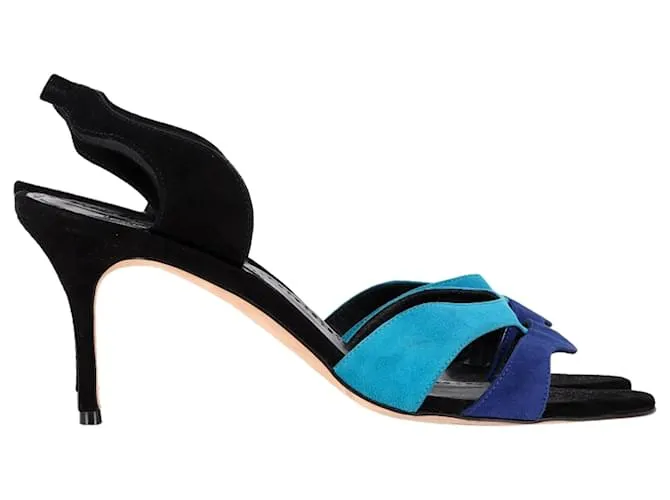 Sandali Suspiro Manolo Blahnik in Camoscio Blu Nero