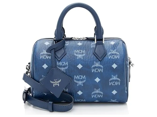 Borsa Boston Piccola Ella Visetos MCM Blu