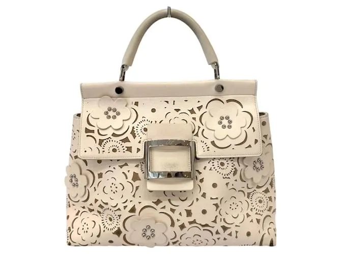 Borsa 2 in 1 in pelle intagliata Flowe limitata Roger Vivier Marrone Beige
