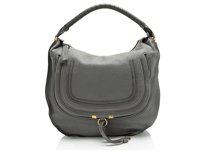 Chloé Borsa Hobo Marcie Grande in Pelle Grigio