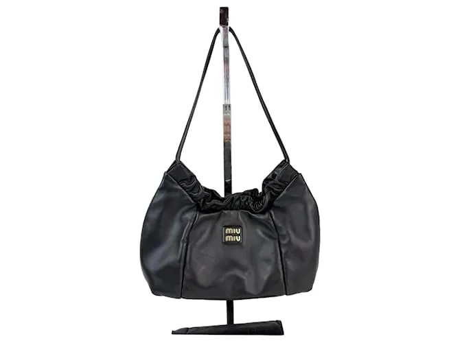 Borsa hobo in pelle nappa nera Miu Miu Nero