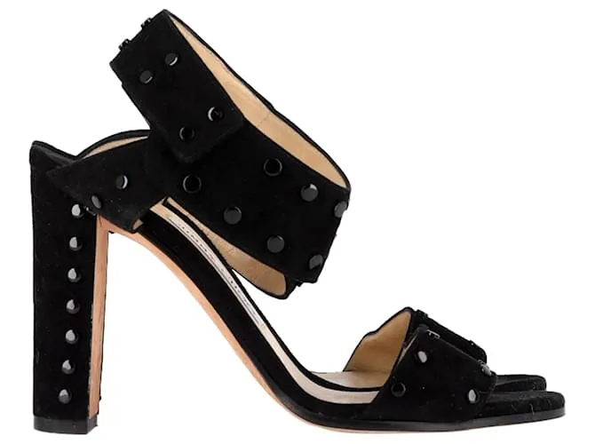 Sandali Jimmy Choo Veto 100 con borchie argentate in suede nero