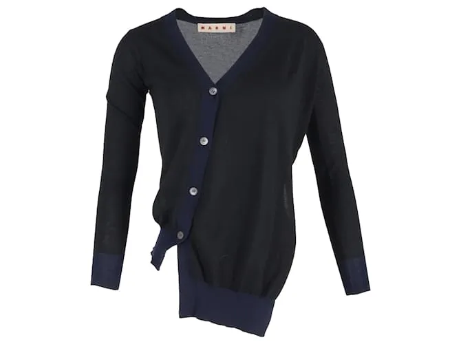 Cardigan asimmetrico Marni in lana nera Nero