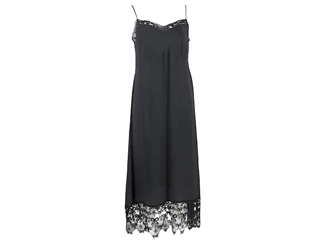 Abito Slip in Acetato Nero con Pizzo di Simone Rocha