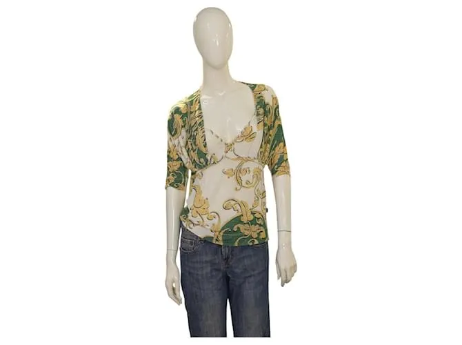 Just Cavalli Solo top tagliato con stampa barocca Roberto Cavalli – Taglia L - Miscela di viscosa ed elastan Multicolore
