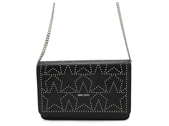 Portafoglio in pelle a catena Star di Jimmy Choo Nero