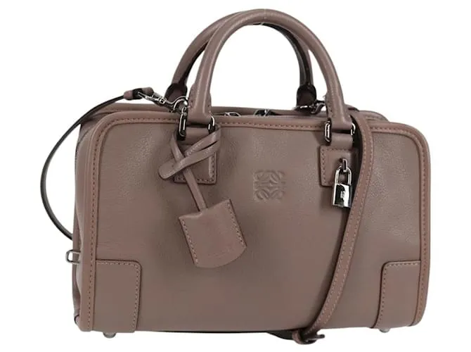 LOEWE Anagram Amazonas 23 Borsa a mano in pelle grigia argento Auth yk18947V Marrone