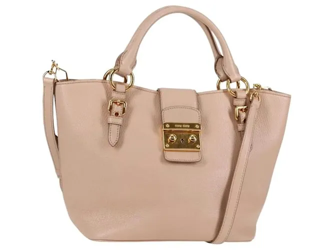 Borsa a mano Miu Miu in pelle 2 in 1 beige oro Auth am8876V D'oro