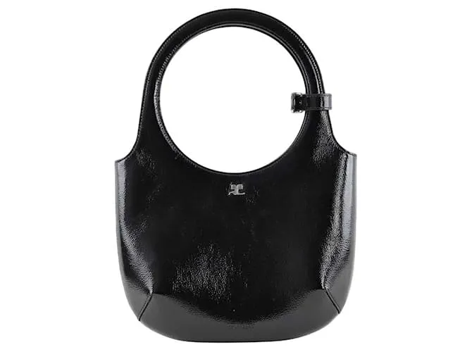 Courreges Mini borsa in pelle verniciata nera Nero