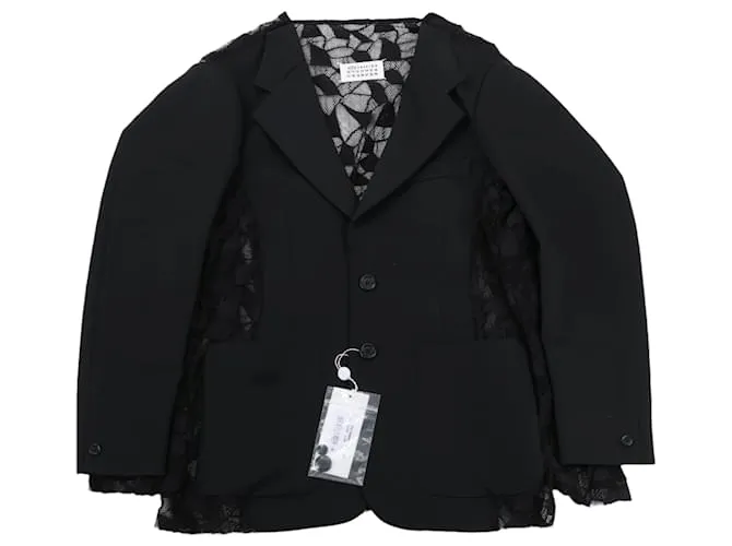 Maison Martin Margiela Blazer Nero Maison Margiela con Sovrapposizione in Pizzo, Taglia 40