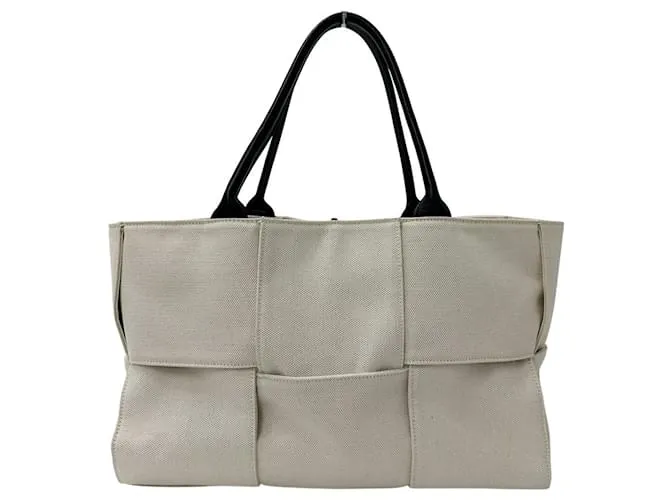 Borsa a mano media in tela Arco per donna Bottega Veneta Bianco Crudo