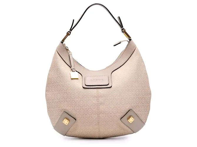 LOEWE Borsa Hobo in Tela Anagramma Marrone New Road Beige