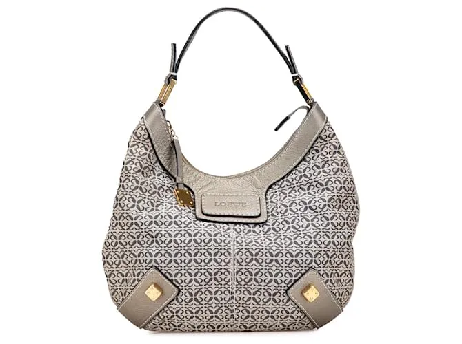 LOEWE Borsa Hobo New Road in tela grigia con anagramma Marrone